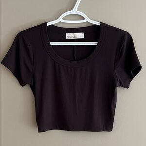 Zenana Outfitters Black Ribbed Short Sleeve Crop Top size medium